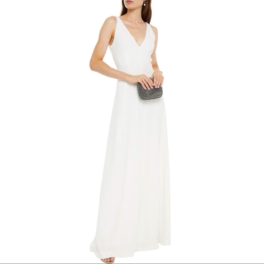 NWT Halston White Micro Sequin Dress Wedding Collection Gown Size 6